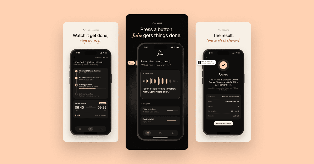 Julie app screens